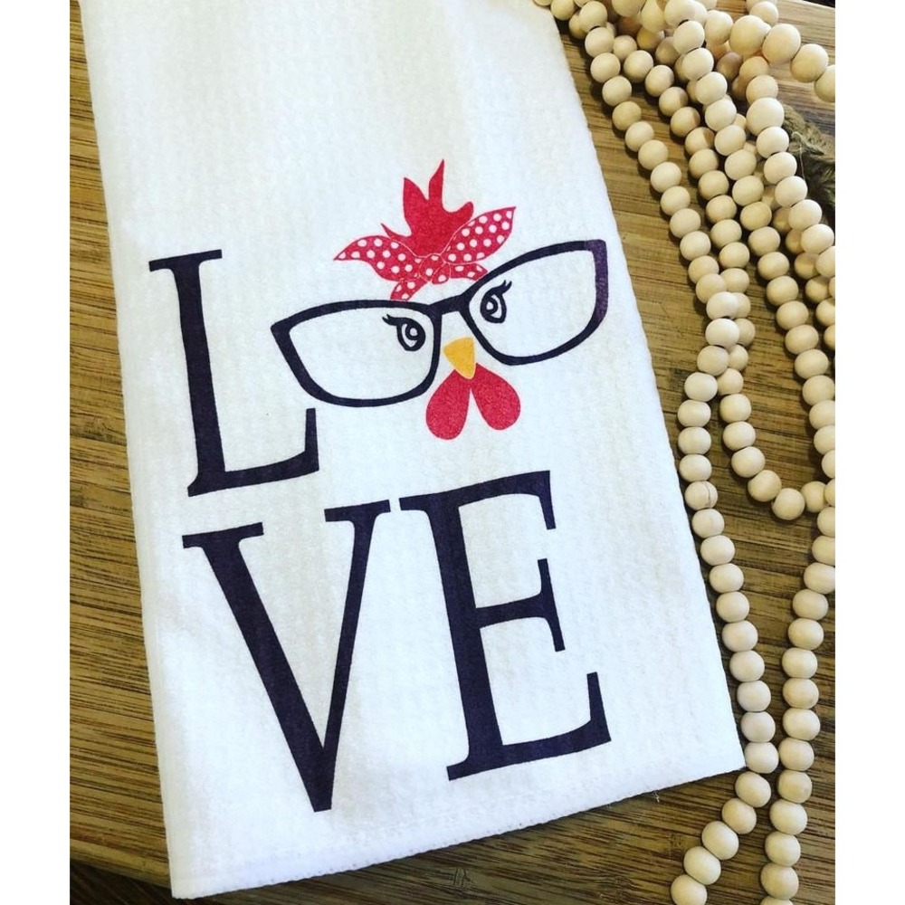 Chicken Lover Kitchen Towel: "Love" Design, Home Decor Gift